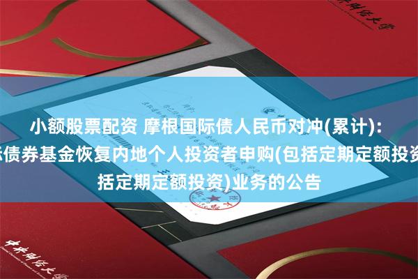 小额股票配资 摩根国际债人民币对冲(累计): 关于摩根国际债券基金恢复内地个人投资者申购(包括定期定额投资)业务的公告
